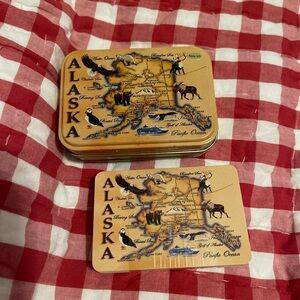 Playing Card Deck ALASKA Theme Metal Tin Can Storage Case Polar Animals NEW